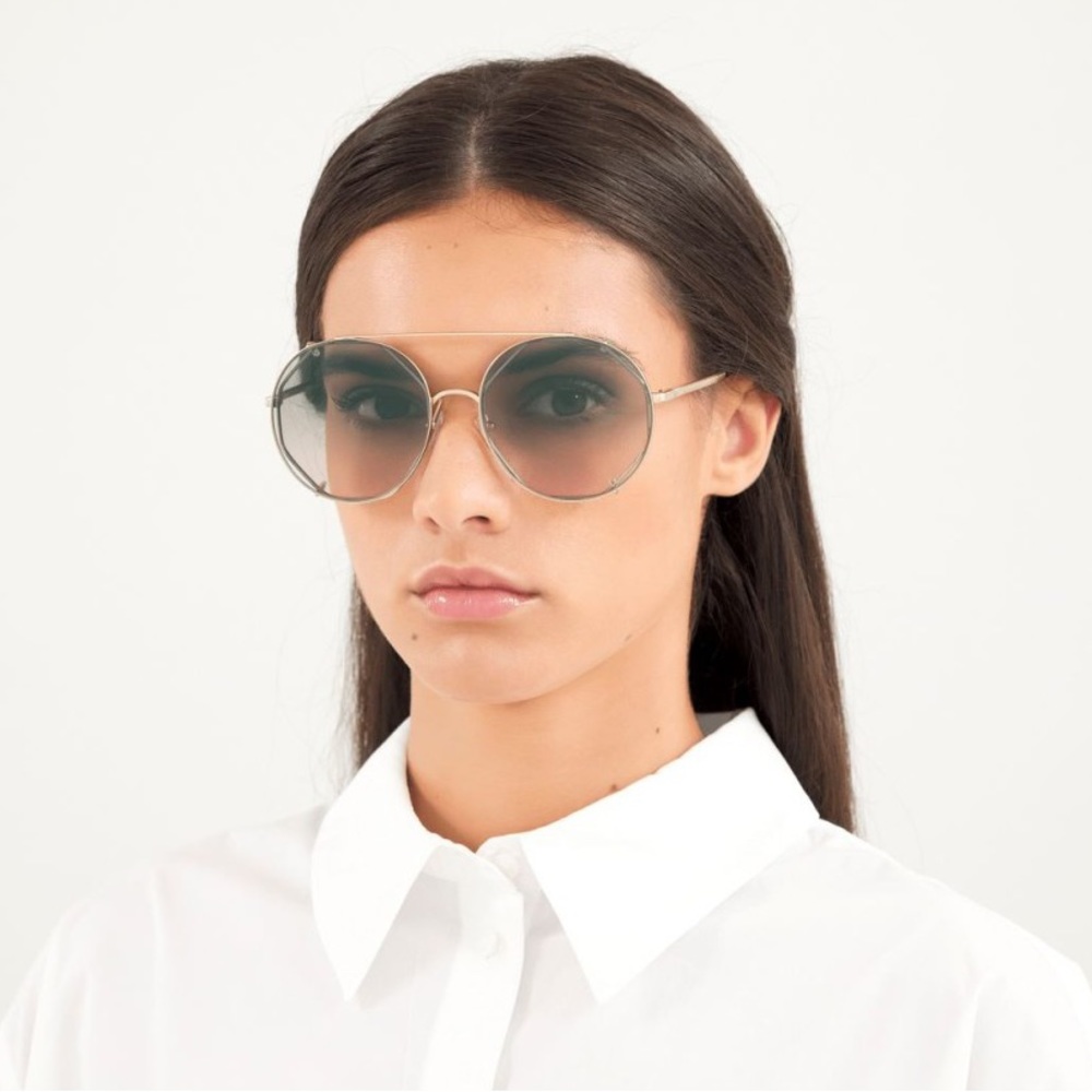 CHLOE GOLD HAVANA GREEN MIRRORED GRADIENT ROUND AVIATOR SUNGLASSES CH0041S - Picture 3 of 6